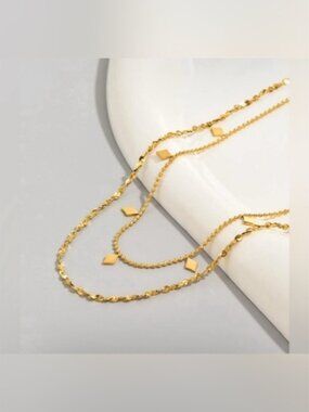 18K Gold Plated Geometric Layered Necklace | Minimalist Modern Chain